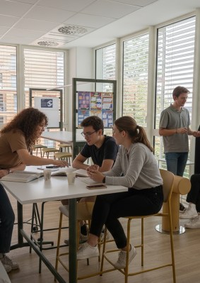 Étudiants profitant d’une salle détente du campus de Toulouse de l’école de commerce INSEEC